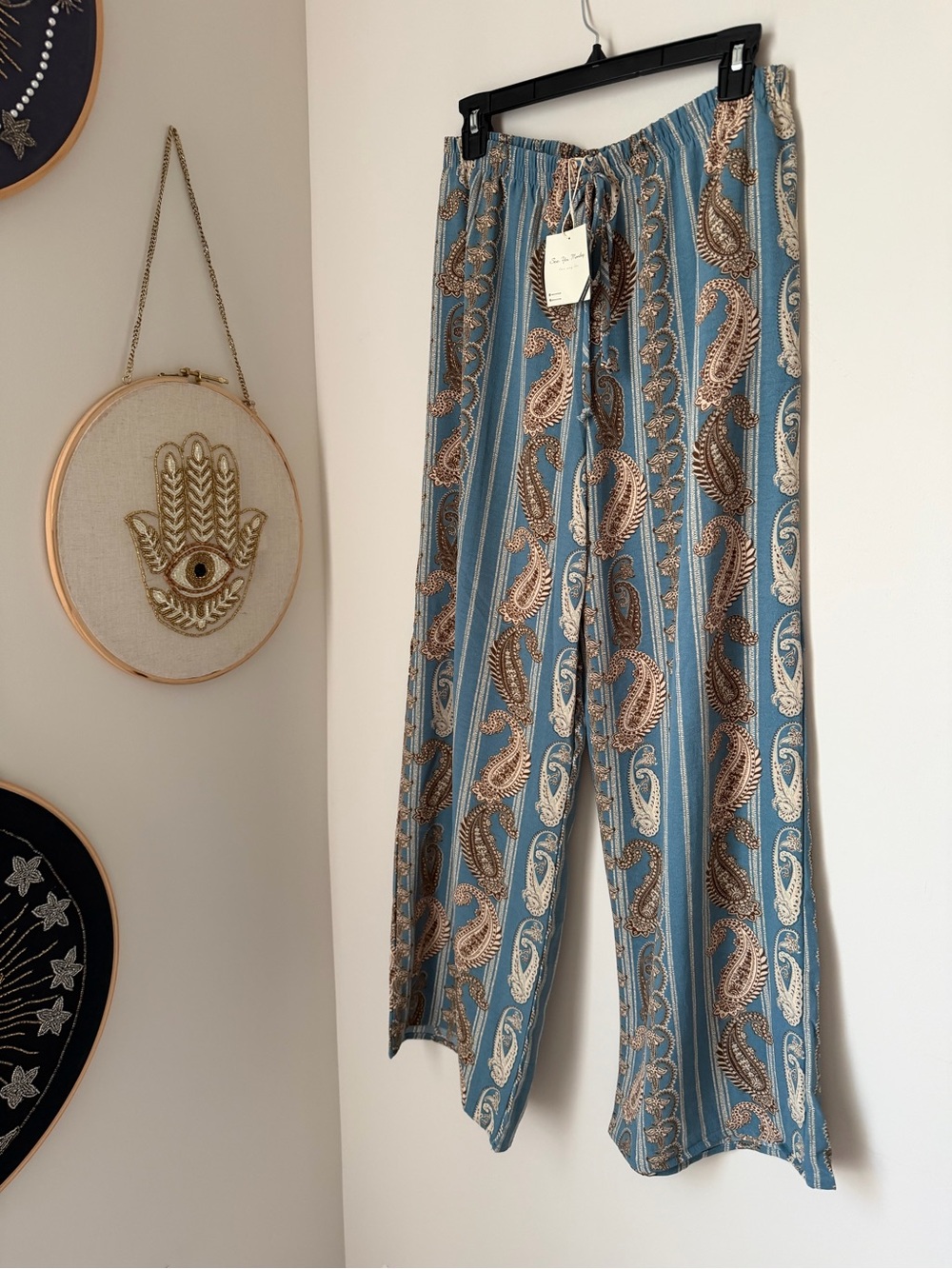 Blue brown Paisley print Wide-Leg Pants